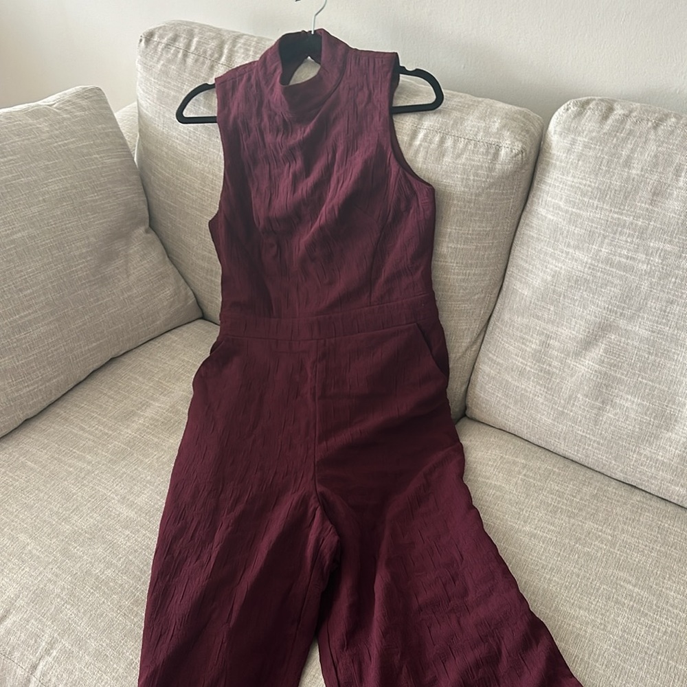 Brand new plum jumpsuit. Cute cutout in the back. Small. With tag. Sleeveless